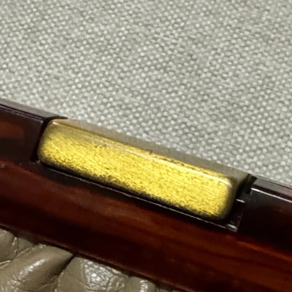 Gorgeous Vintage Clutch-Faux Leather-Lucite Trim in Brown-Gold Tone Metal Close - Picture 8 of 16